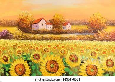 Original Oil Painting Sunflowers On Canvasmodern Stock Illustration