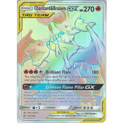 Maybe you would like to learn more about one of these? Pokemon Trading Card Game 251/236 Charizard & Braixen TAG TEAM GX | Rare Rainbow Card | SM12 ...