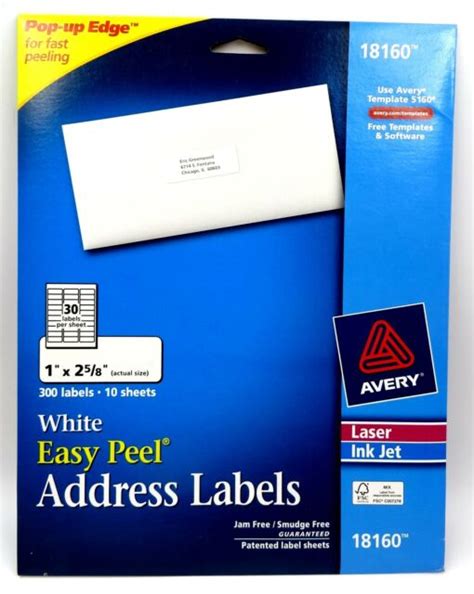 Avery 18160 Easy Peel Address Labels 1 X 2 58 300 Labels 10