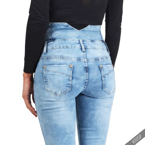 Womens Ladies High Waisted Ripped Stretch Denim Skinny Jeans Pants Leggings 2 10 Ebay