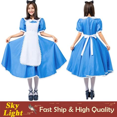 Alice In Wonderland Cosplay Costume French Maid Blue Dress For Woman
