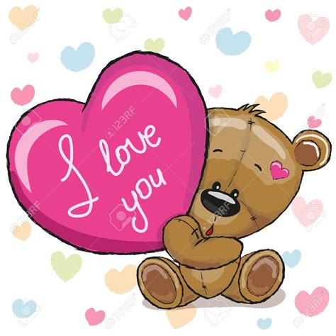 Cute Teddy Bear With Heart On A Hearts Background Teddy Bear With