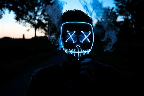 Hd Wallpaper Man Wearing Led Mask Neon Light Mask On Persons Face