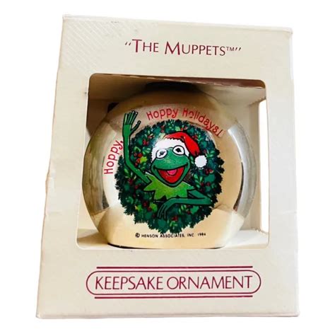 Hallmark Henson Muppets Kermit The Frog Miss Piggy Glass Christmas
