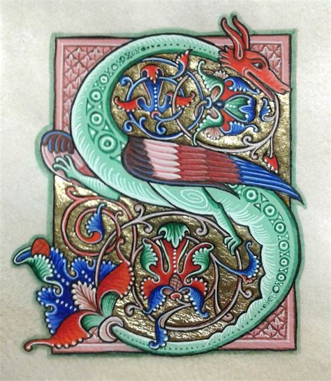 An illuminated manuscript is a manuscript in which the text is supplemented by the addition of decoration, such as decorated initials, borders and miniature illustrations. Dragon S | Medieval art, Celtic art, Illumination art