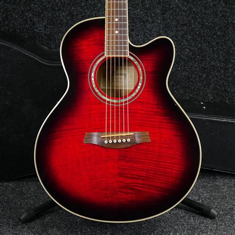 Ibanez Ael20e Electro Acoustic Guitar Trans Red Whard Case 2nd