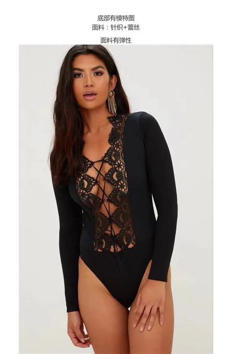 Europe And The United States Lace Piece Swimsuit Chest Long Sleeve In Bodysuits From Underwear