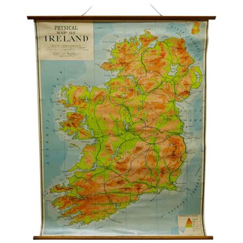Large University Chart “physical Map Of Ireland” By Bacon For Sale At