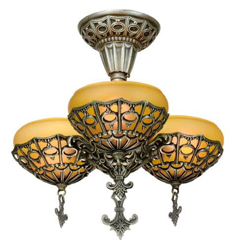 Art Deco 3 Shade Chandelier By Gill Glass And Fixture Co Ant 1097