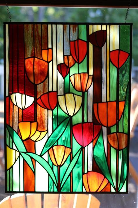 Tulips Stained Glass Panel Etsy Stained Glass Flowers Stained