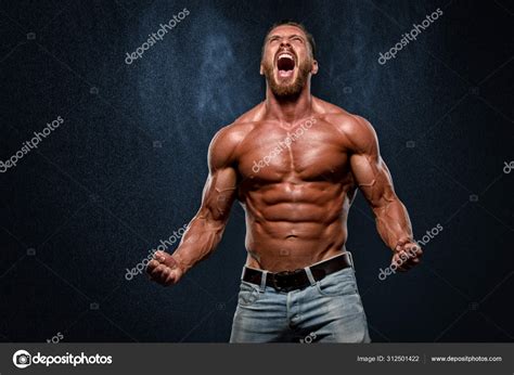 Handsome Muscular Shirtless Men In Jeans Screaming Stock Photo By Mrbigphoto
