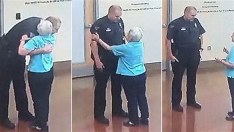 elderly woman walks into police station asks for hug cbs news