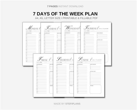 7 Days Planner Weekly Printable Planner Instant Download Etsy