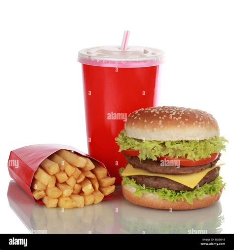 Double Cheeseburger Meal With French Fries And A Cola Drink Isolated