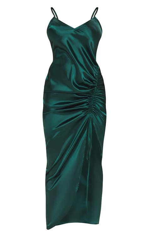 Petite Emerald Green Satin Strappy Dress Prettylittlething