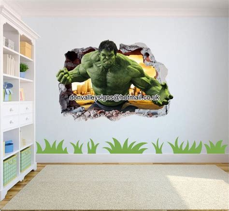 Hulk Smash 3d Wall Art Sticker Mural Hulk Iron Man America Marvel Boys