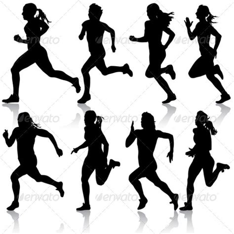 Set Of Women Running Silhouettes Running Silhouette Silhouette
