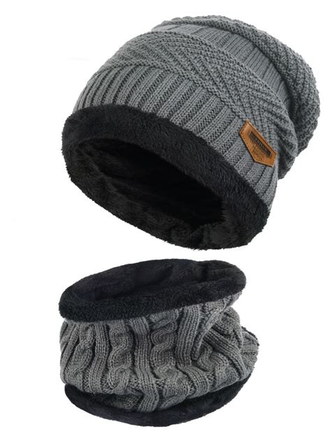 Vbiger Winter Beanie Hat Scarf Set Warm Knit Hat Thick Knit Skull Cap For Men Women