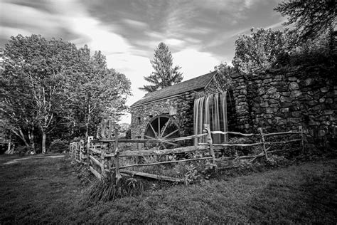 Wayside Inn Grist Mill Sudbury Massachusetts Black And White Photograph