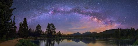 Rocky Mountains Milky Way Over Sprague Lake Panorama Rocky Mountain