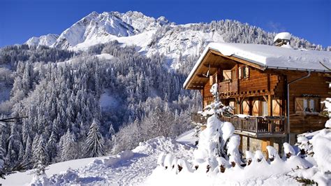 Wondrous Chalet In The French Alps In Winter Wallpaper Free Cabins In