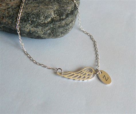 Personalized Angel Wing Necklace Wing Charm Jewelry Initial Etsy