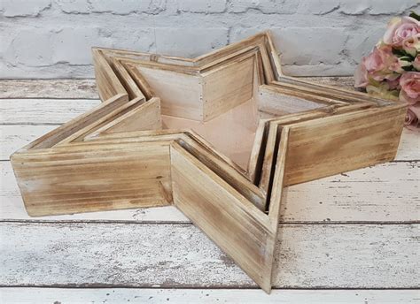 Set Of 3 Wooden Rustic Star Trays The Loft