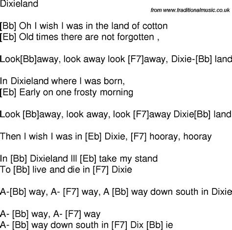 Old Time Song Lyrics With Chords For Dixieland Bb Song Lyrics And