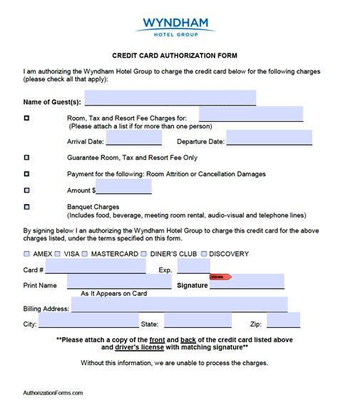 Looking for credit card authorization number? Free Wyndham Hotel Credit Card Authorization Form - PDF - Word