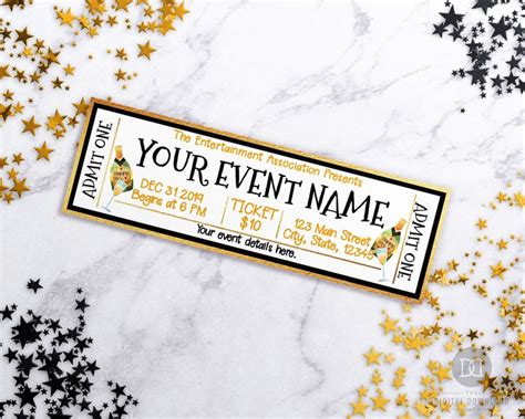 New Years Eve Event Ticket Template Printable New Etsy
