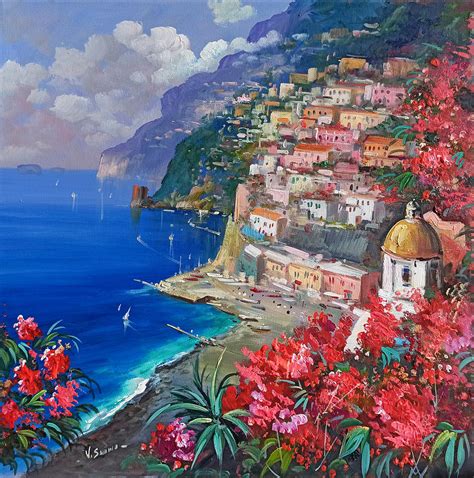 Blooming In Positano Amalfitan Coast Painting 50x50 Cm Painting By