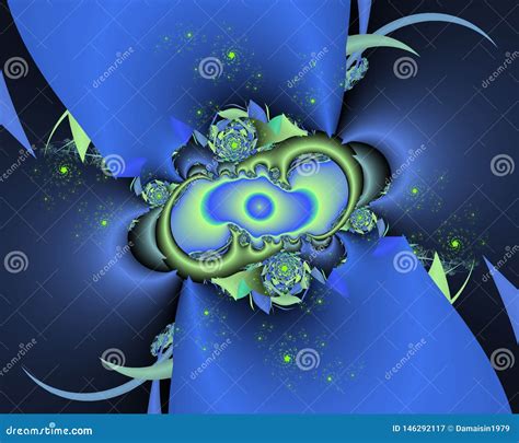 Phosphorescent Green Blue Bright Fractal Abstract Background Flowery