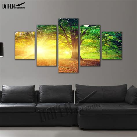 5 Panel Canvas Picture Golden Sunshine Forest Tree