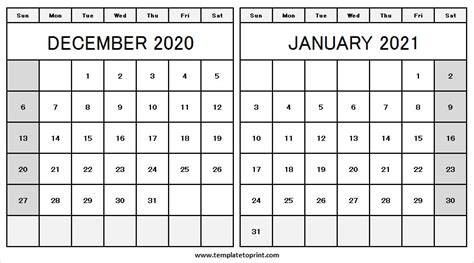 December 2020 And 2021 Calendar Printable Blank Calendar Template