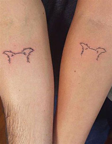 Matching Couple Dog Outline Ears Forearm Tattoo Ideas For Best Friends