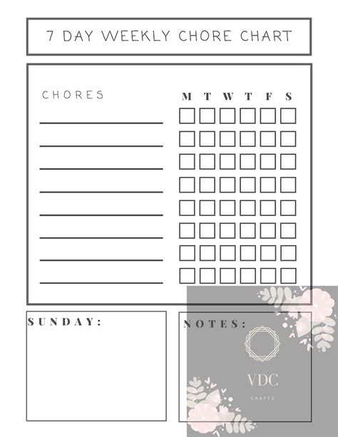7 Day Weekly Chore Chart Etsy