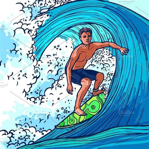 Surfer Man On Surfboard On Wave Surfer Art Surf Drawing Surfer Painting