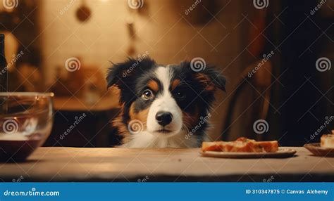 Border Collie Contemplates a Feast Stock Image - Image of tranquil