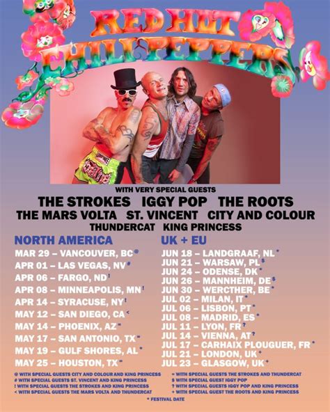 Red Hot Chili Peppers 2023 Tour Dates Tickets The Strokes Us North America Uk Europe Full