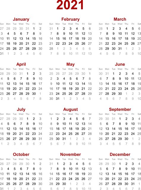 2021 January Calendar Png Printable March