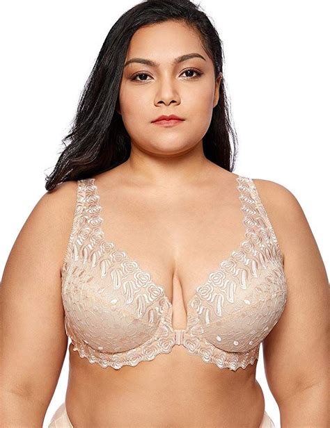 Delimira Womens Plus Size Non Padded Embroidered Front Hook Underwired