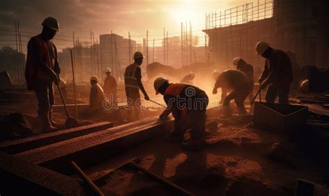 A Group Of People Working On A Construction Site Stock Illustration
