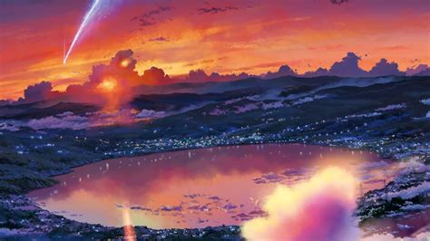 Your Name Wallpaper Taki Your Name Anime Falling Comet Sky Clouds