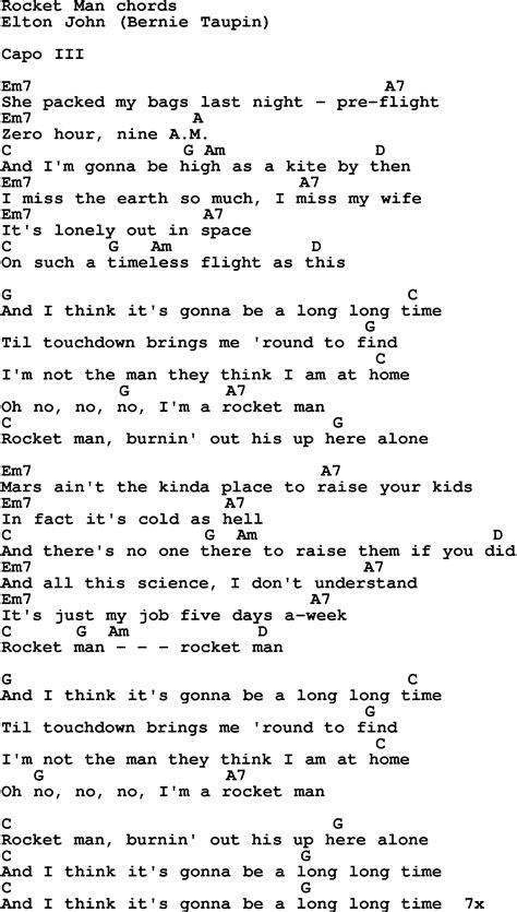 song lyrics with guitar chords for rocket man
