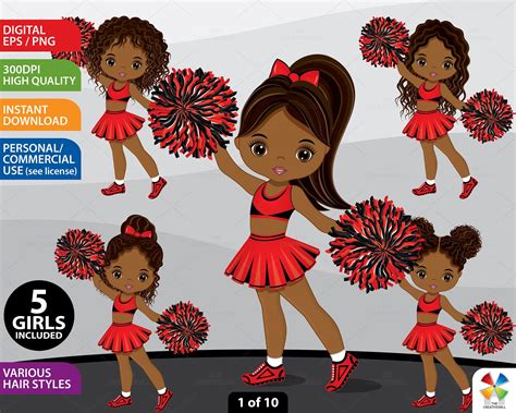 Black Cheerleader Clipart Vector Pom Sport Red Black Cheerleader Png