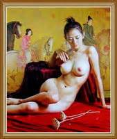 Hand Painted Chinese Nude Art Oil Painting Chinese Calligraphy Art