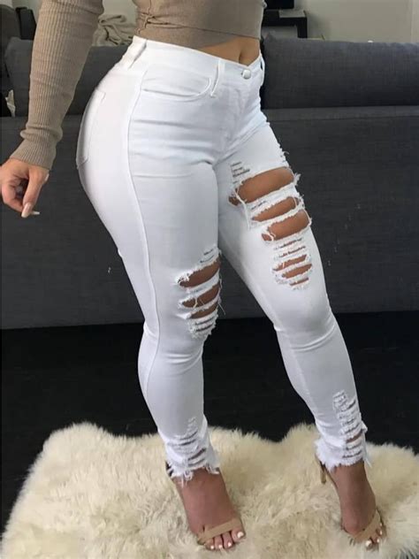 Lovely Sexy Hollow Out Skinny White Plus Size Jeanslw Fashion Online For Women Affordable