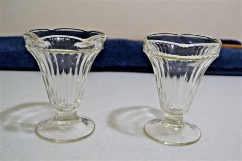 vintage ice cream sundae glass dishes 2 clear ribbed glass pair