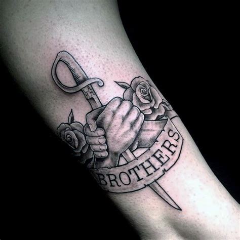 Awesome Sword Brothers Banner Tattoo On Gentleman Bro Tattoos