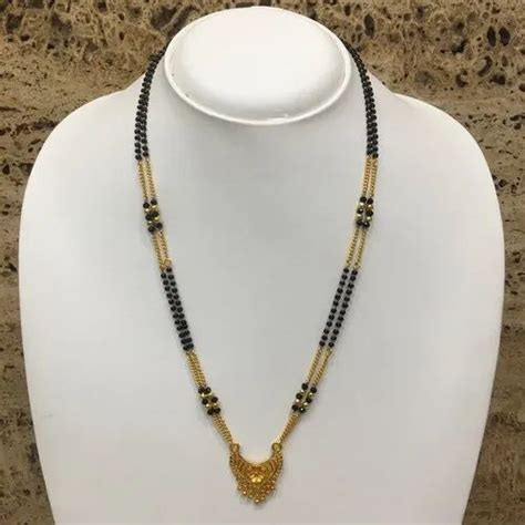 Traditional Gold Plated Pendant Black Beads Gold Chain Double Layer